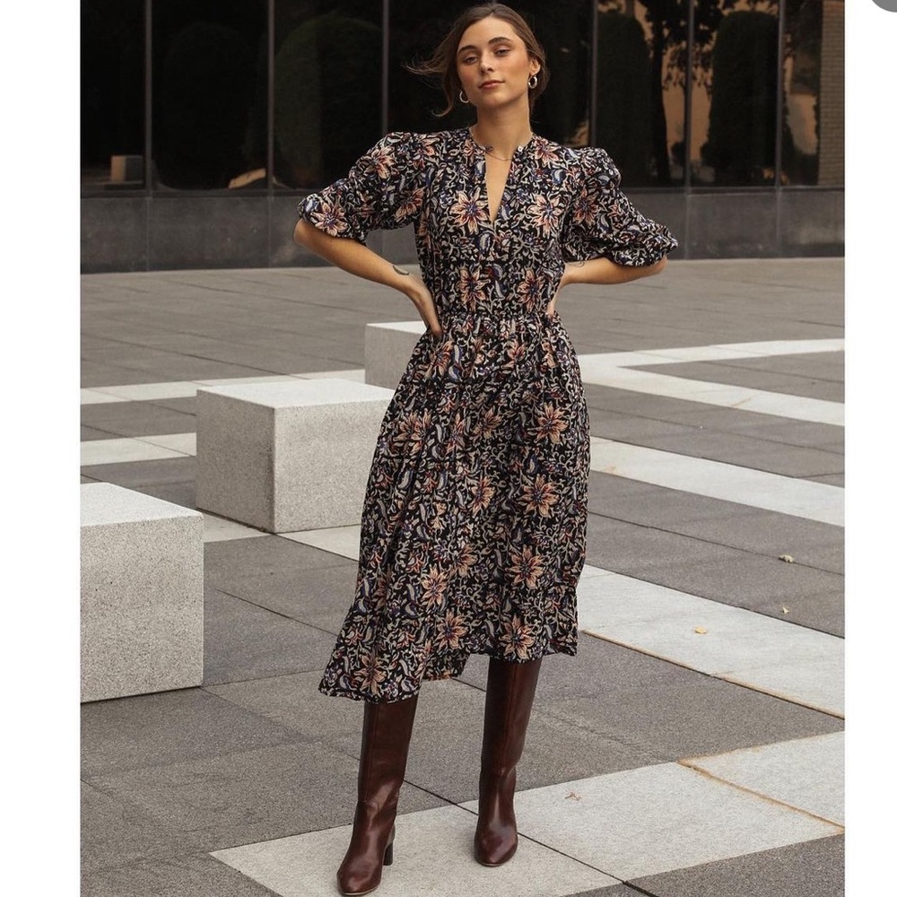 MILLE Celeste Midi Dress Midnight Garden Floral Print Small